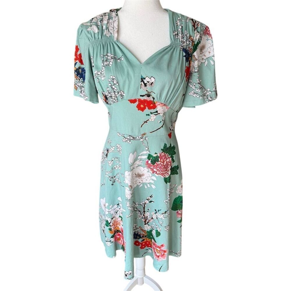 Measeor Floral Knee Length Dress V-Neck Size XL
